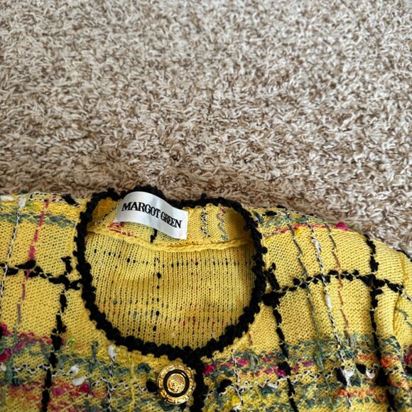 Vintage yellow cardigan sweater by Margot Green, size 14, wool and rayon - Picture 2 of 2
